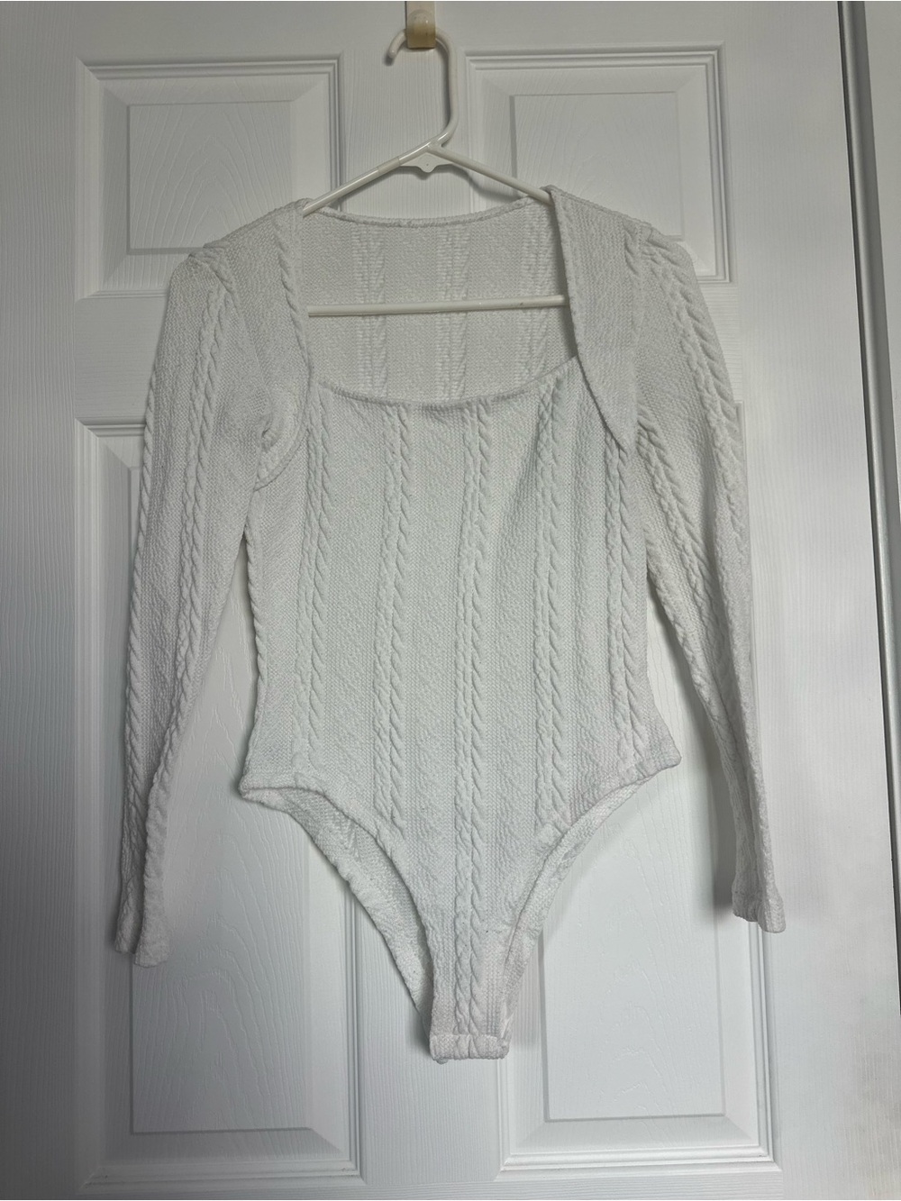 White Cable-Knit Long-Sleeve Bodysuit